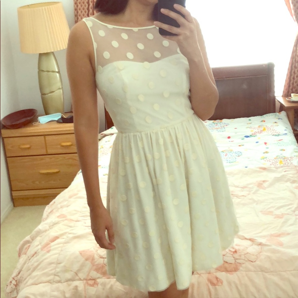 Jill Stuart polka dot mesh cream cocktail dress